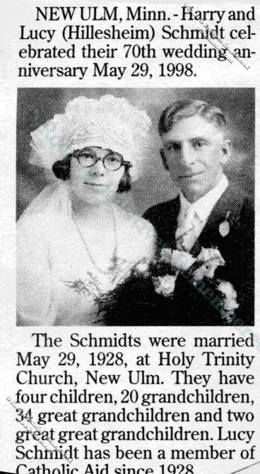 1998 70th Annvi--Harry & Lucy (Hillesheim) Schmidt 1998 70th Annvi--Harry & Lucy (Hillesheim) Schmidt